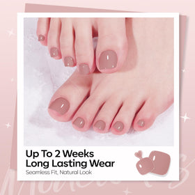 Set de faux ongles de pieds marron rosé avec boîte de rangement