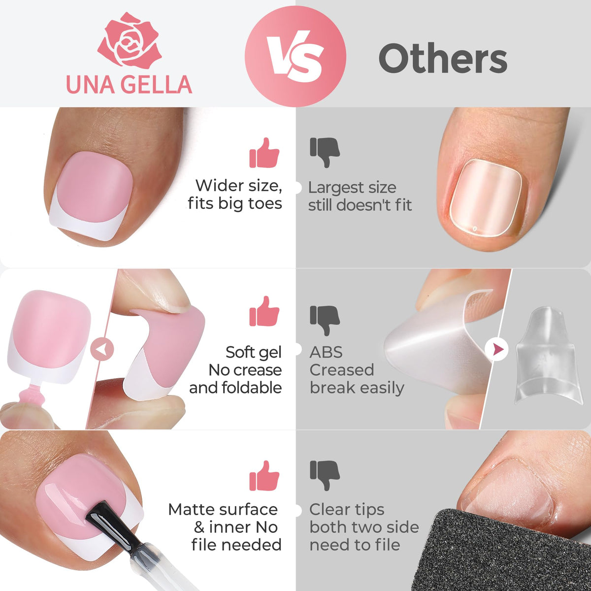 Set de faux ongles de pieds UNA GELLA avec 15 tailles différentes