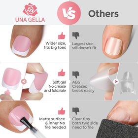 Set de faux ongles de pieds UNA GELLA avec 15 tailles différentes