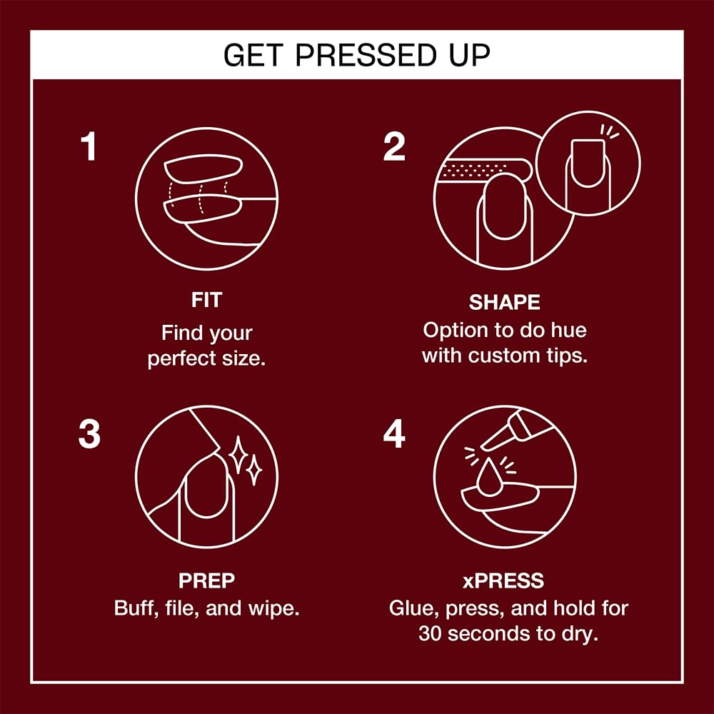 Set de faux ongles OPI xPRESS/ON Malaga Wine avec 30 tips de tailles variées