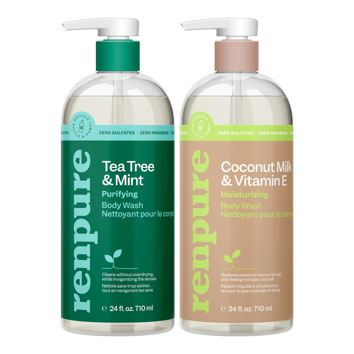 Set de gel douche RENPURE Tea Tree & Menthe et Lait de Coco 2x24oz