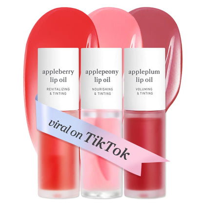 Set de gloss à lèvres NOONI avec trois teintes: Appleberry, Applepeony et Appleplum