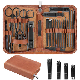 Set de manucure LUCK AROUND 26 pièces avec étui en cuir marron