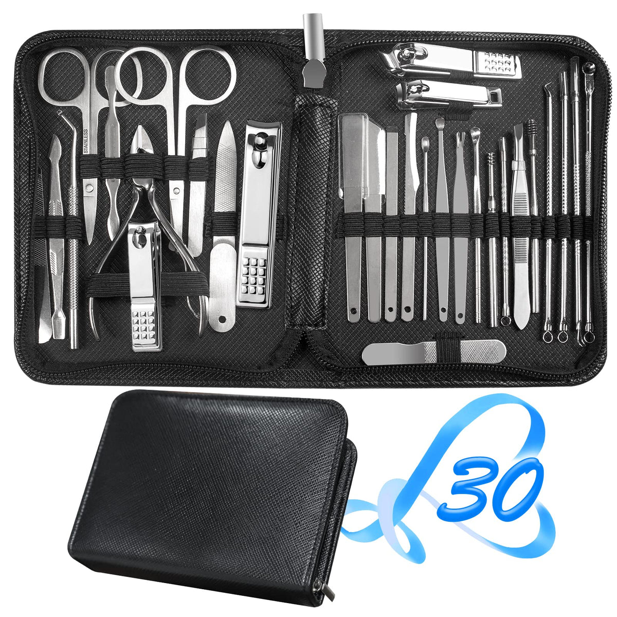 Set de manucure RedFlow 30 en 1 avec trousse en cuir rose