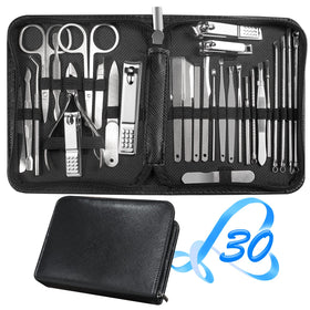 Set de manucure RedFlow 30 en 1 avec trousse en cuir rose