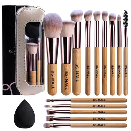 Set de pinceaux de maquillage BS-MALL 14 pièces avec éponge, vue de face