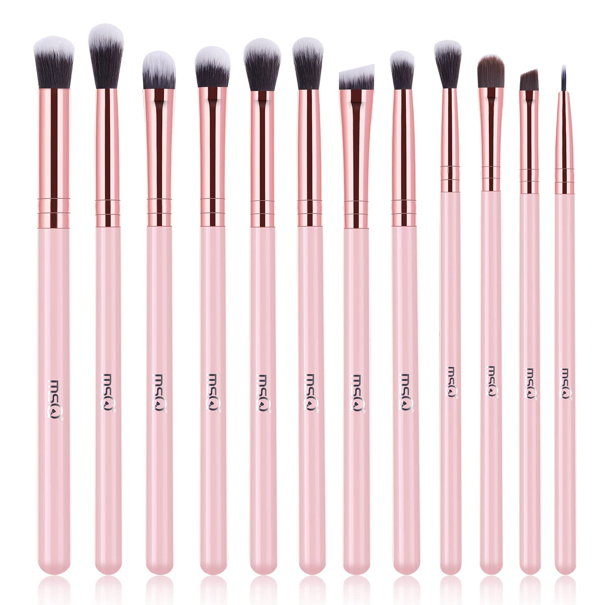 Set de pinceaux MSQ pour maquillage des yeux avec manche en bois rose