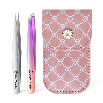 Set de pinces à épiler GlamTweeler avec étui de rangement violet et argent