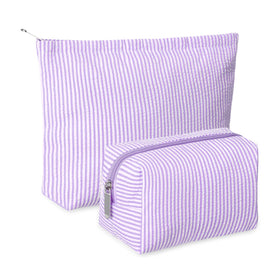 Set de pochettes de maquillage Huhumy en seersucker violet, vue de face