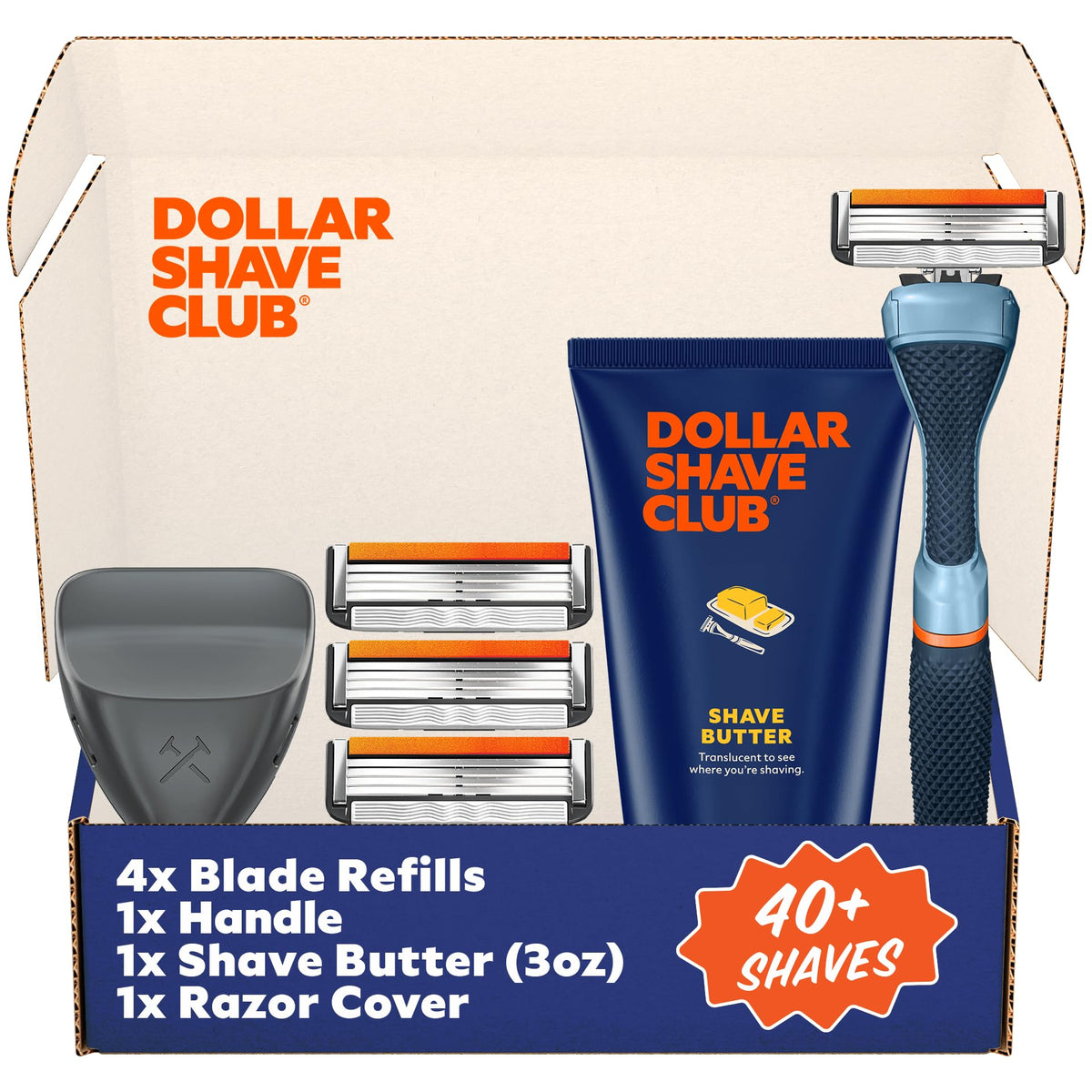 Set de rasage Dollar Shave Club avec 4 lames et gel à raser