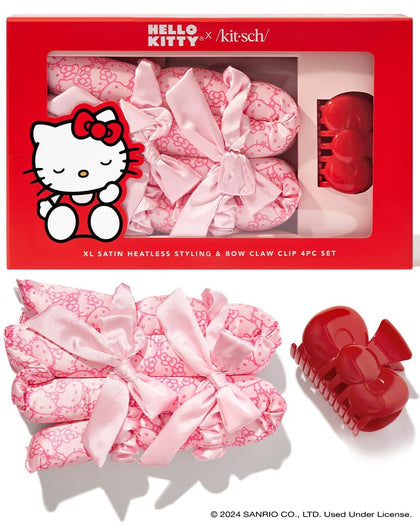 Set de rouleaux satin Hello Kitty avec clip en forme de nœud