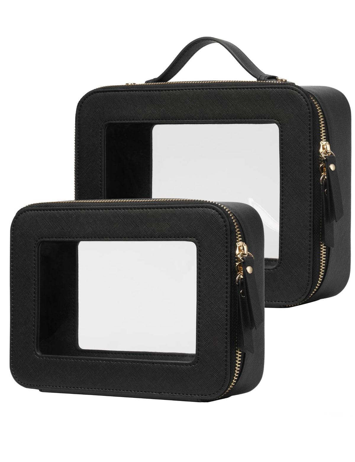 Set de sacs de toilettes transparents Popvibe noir, taille moyenne et grande