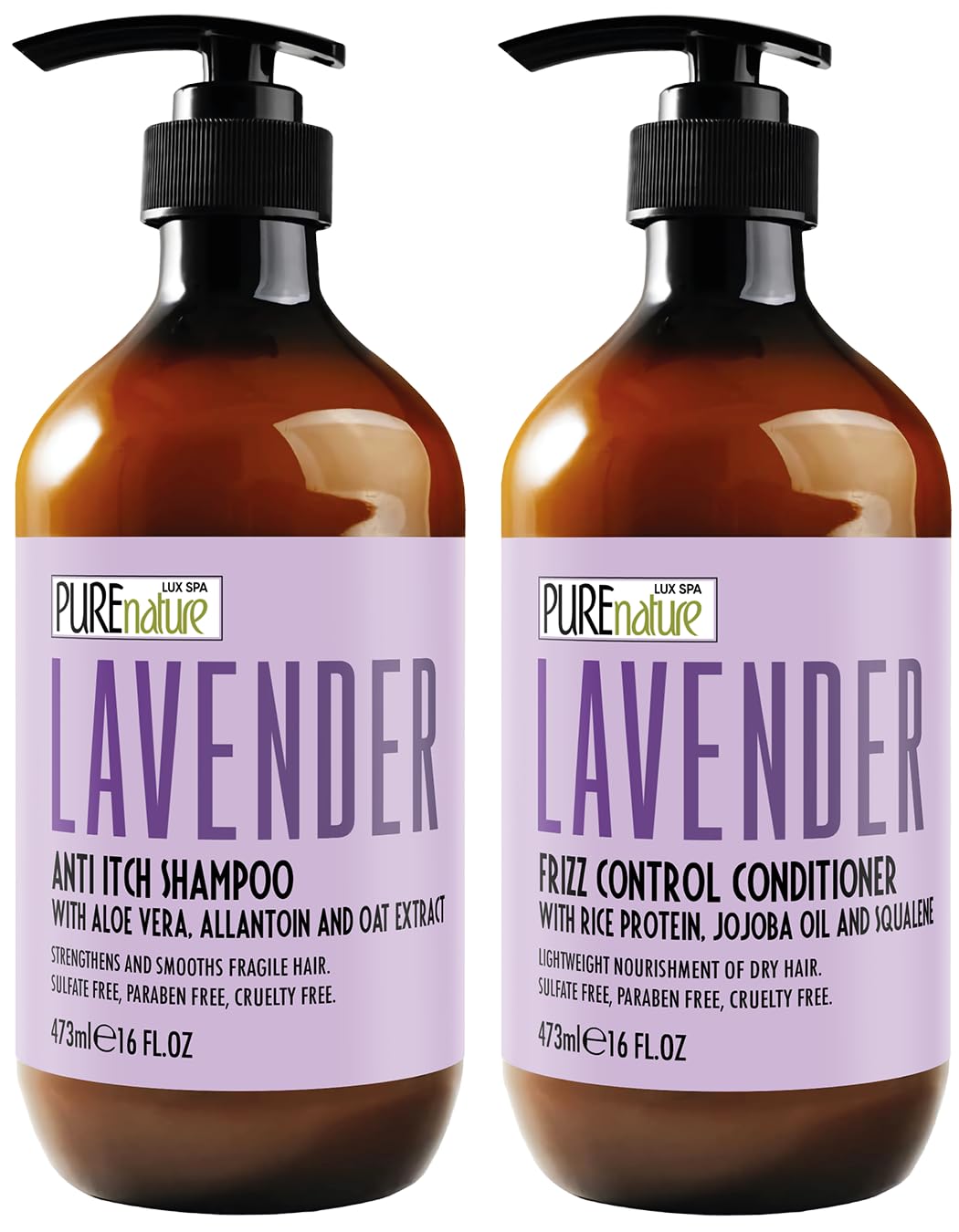 Set de Shampoo et Après-Shampooing Lavande PURE NATURE LUX SPA, vue avant