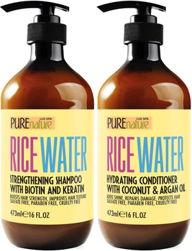 Set de shampooing et après-shampooing à l'eau de riz PURE NATURE LUX SPA, vue de face