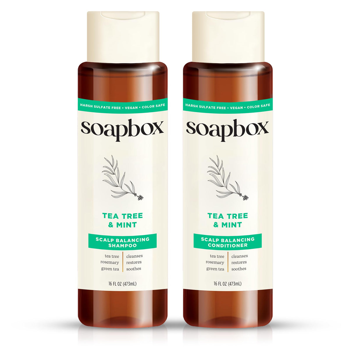 Set de Shampooing et Après-Shampooing Tea Tree et Menthe de Soapbox, vue avant