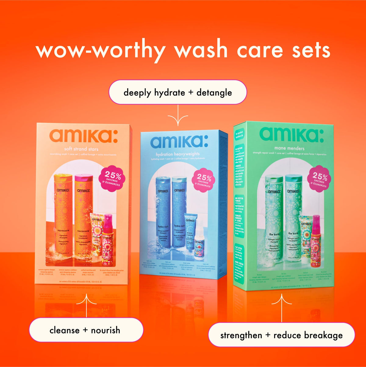 Set de soins Amika avec tous les produits affichés