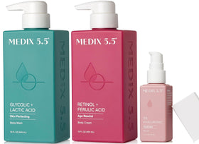 Set de soins Medix 5.5 comprenant crème au rétinol, nettoyant AHA et sérum hyaluronique