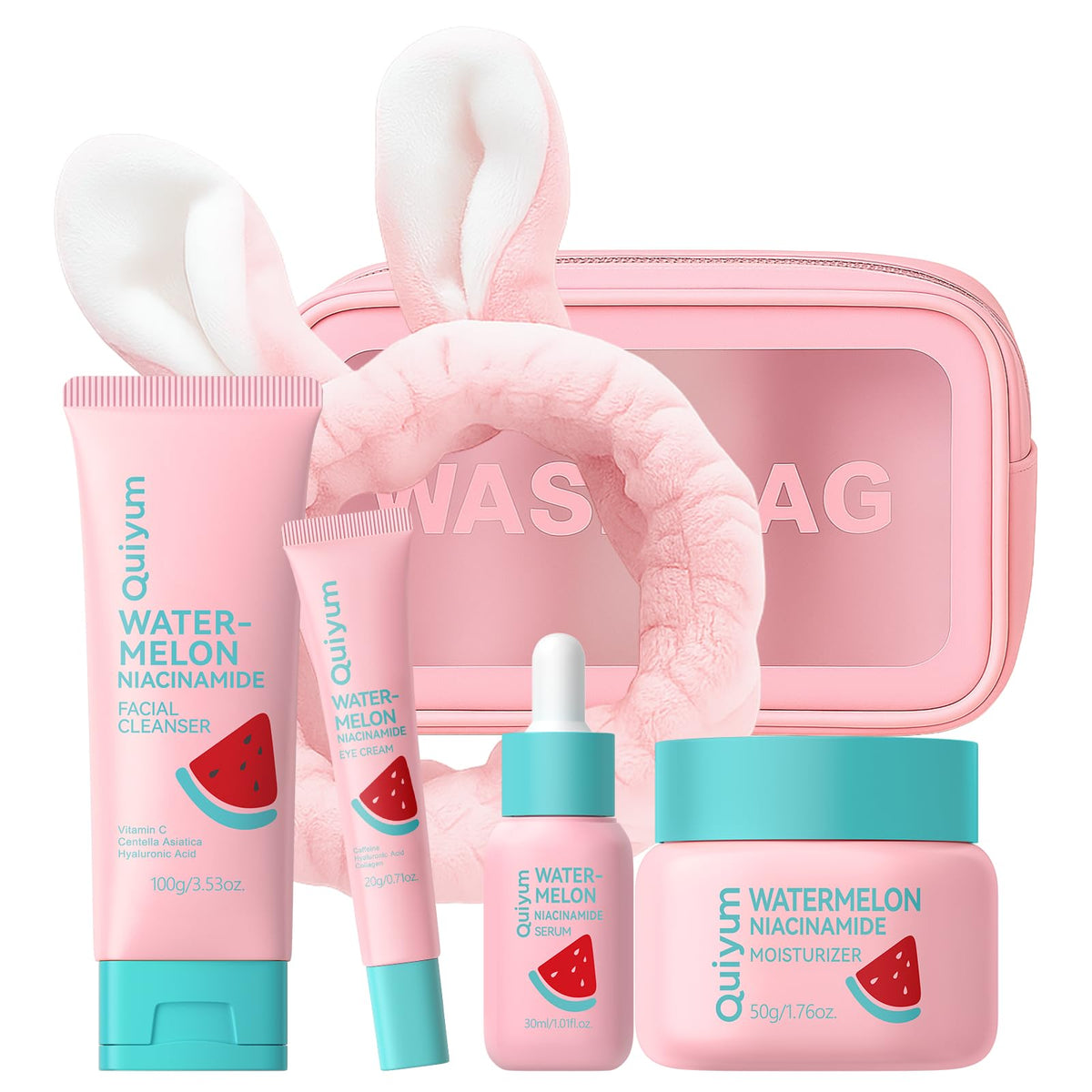 Set de soins QUIYUM à la pastèque et niacinamide, comprenant 4 produits