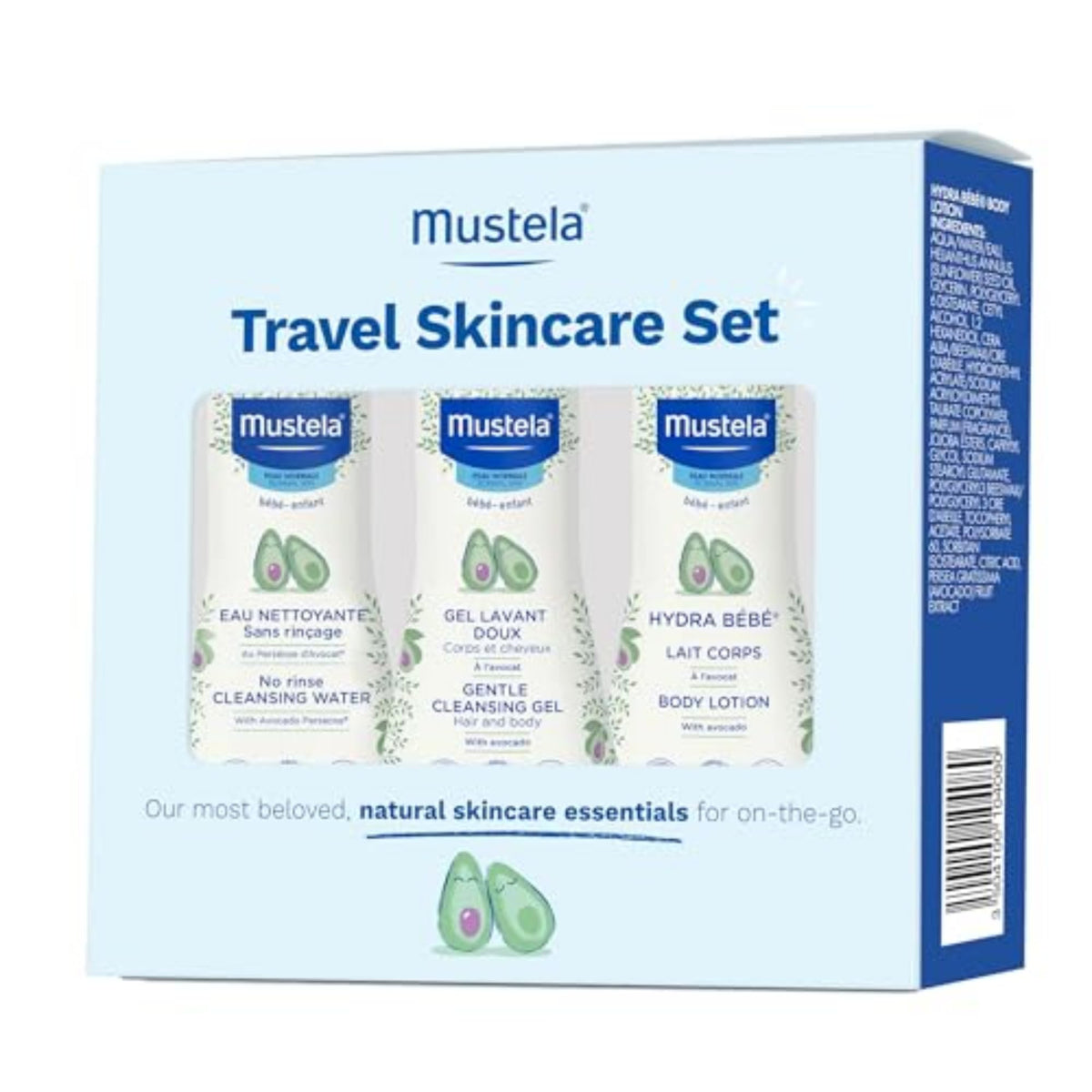 Set de Soins Voyage Mustela avec trois flacons en format voyage