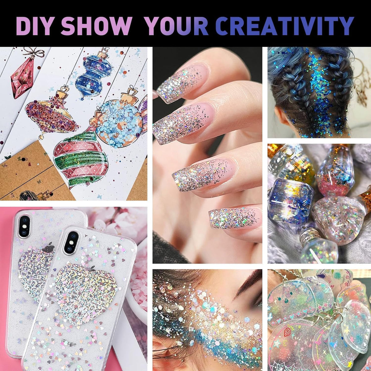 Set de stickers paillettes AROIC sur fond coloré