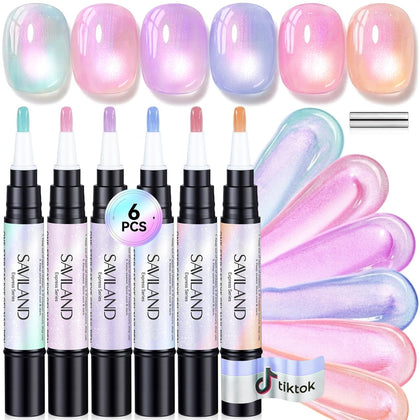 Set de stylos vernis gel SAVILAND avec 6 couleurs cat eye
