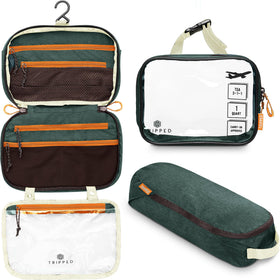 Set de trousse de toilette TRIPPED Travel Gear en vert, vue de face