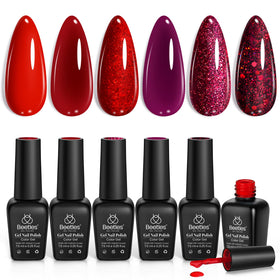 Set de vernis à ongles beetles avec 6 couleurs rouges et paillettes
