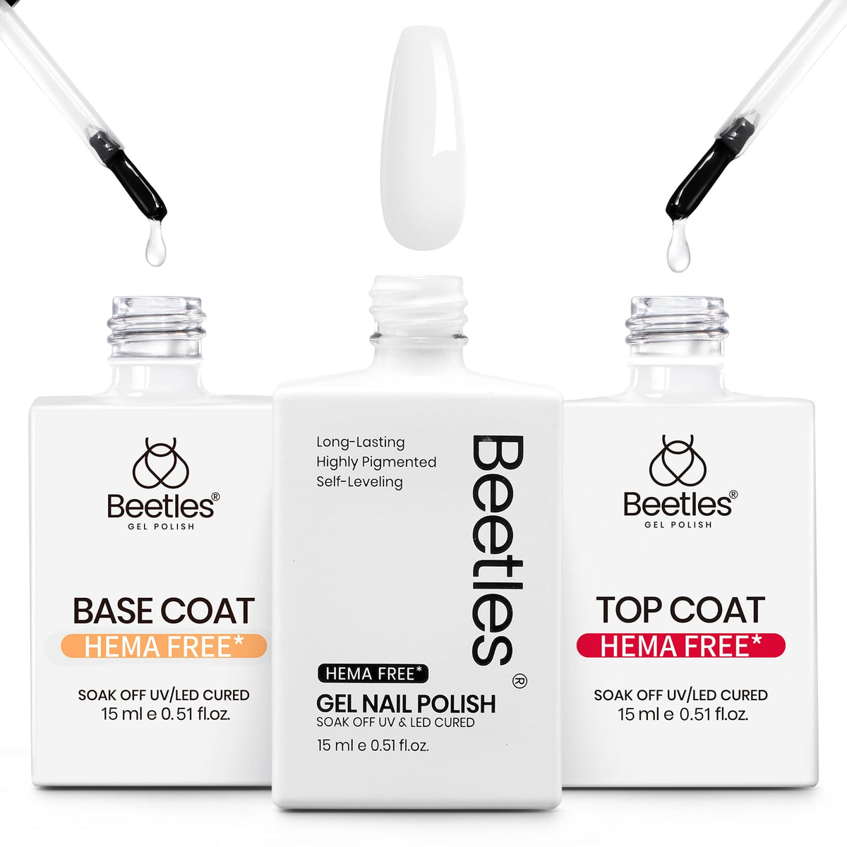 Set de vernis à ongles blanc HEMA-Free de beetles avec base et top coat