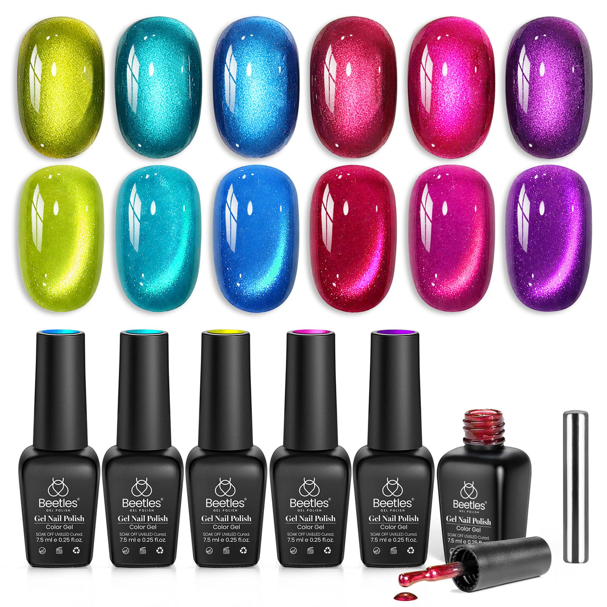 Set de vernis à ongles Cat Eye Beetles 6 couleurs, présentation avant