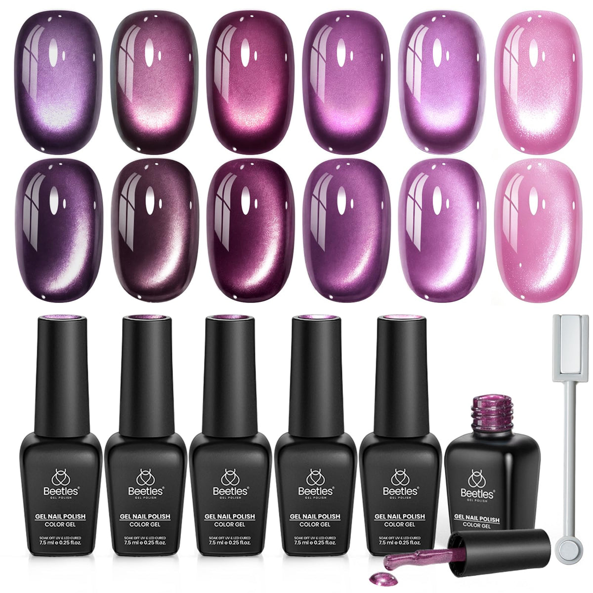 Set de vernis à ongles Cat Eye Violet de Beetles, 6 couleurs scintillantes