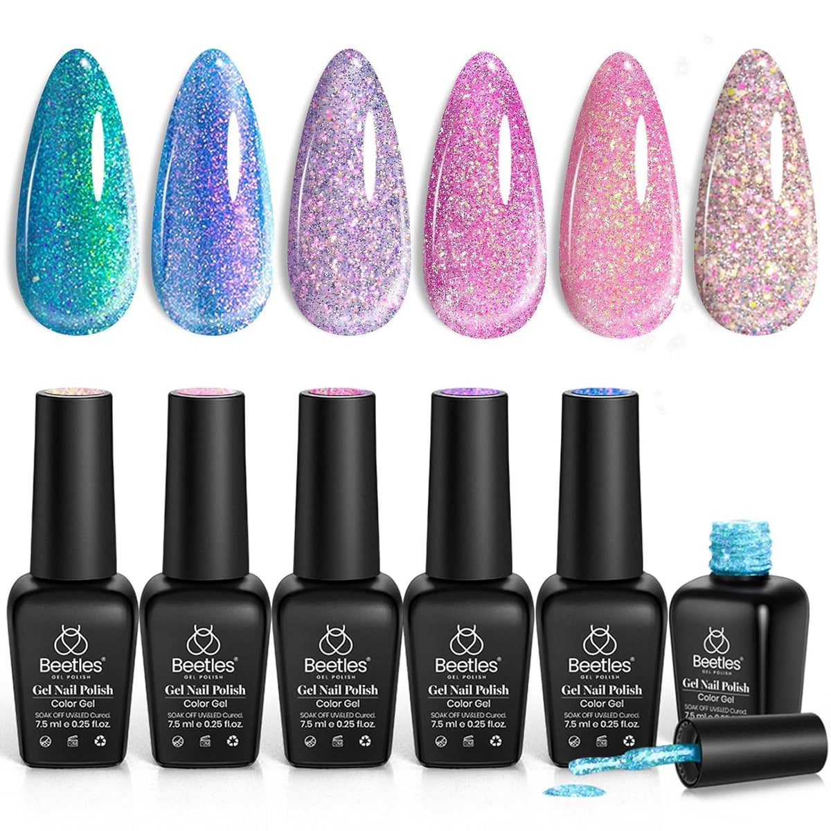 Set de vernis à ongles chameleon beetles avec 6 couleurs pailletées