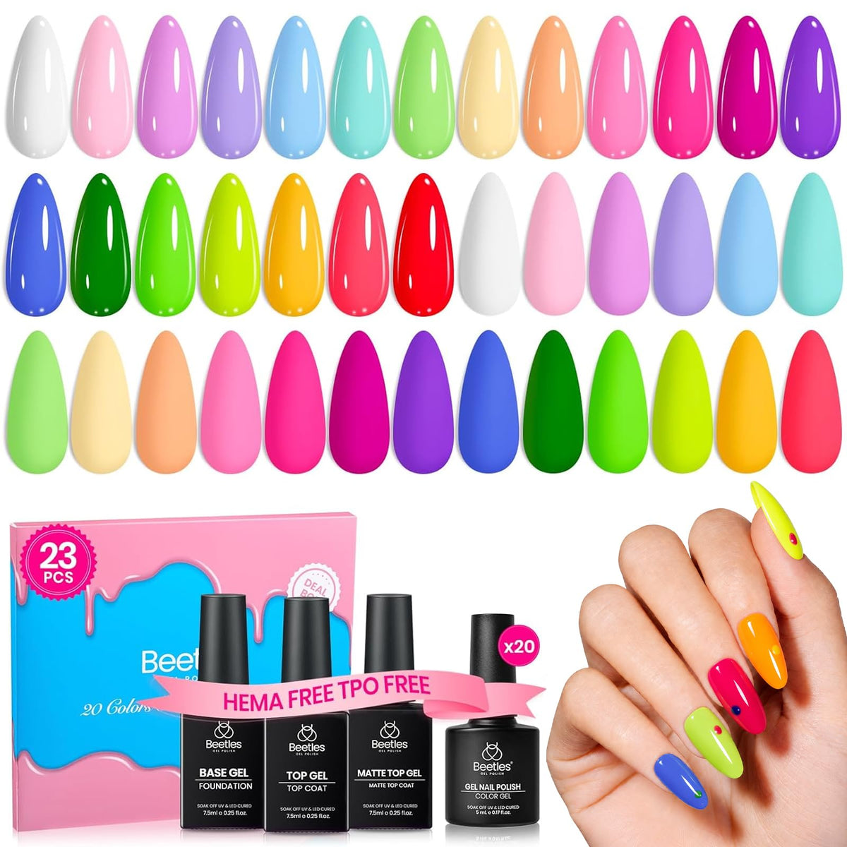 Set de vernis à ongles en gel beetles avec 20 couleurs tendance