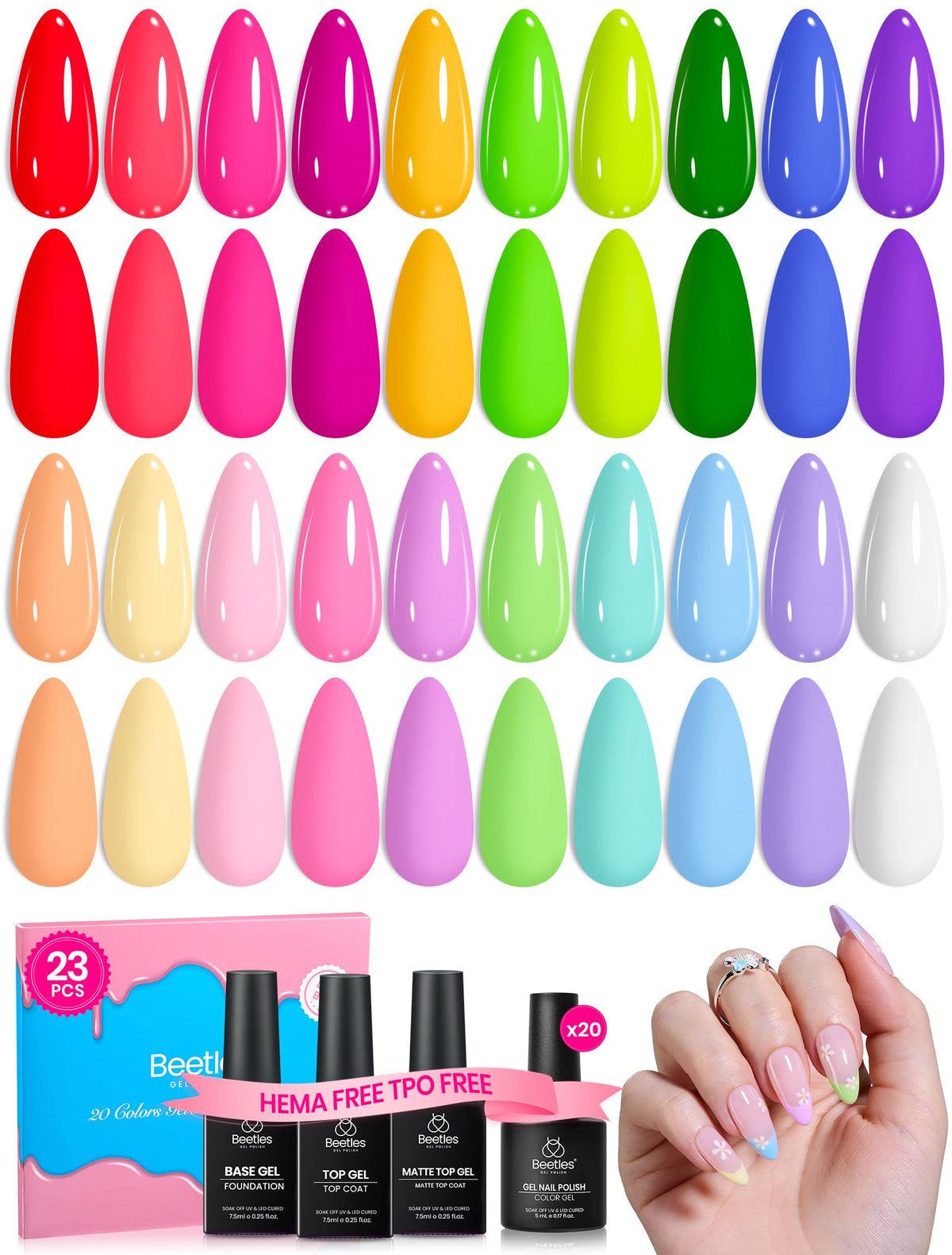 Set de vernis à ongles en gel beetles avec base et top coat