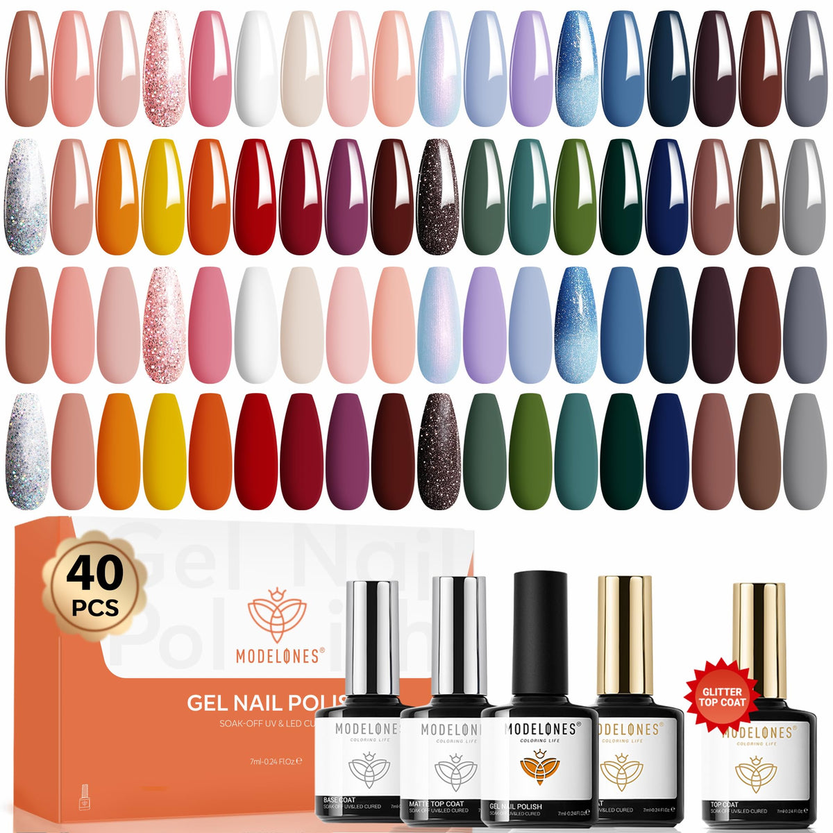 Set de vernis à ongles en gel modelones avec 36 couleurs et paillettes