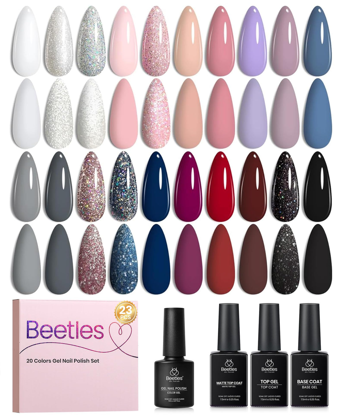 Set de vernis à ongles gel beetles 23PCS avec 20 couleurs différentes