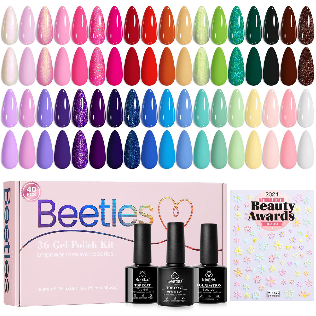 Set de vernis à ongles gel Beetles 40 PCS avec 36 couleurs et accessoires