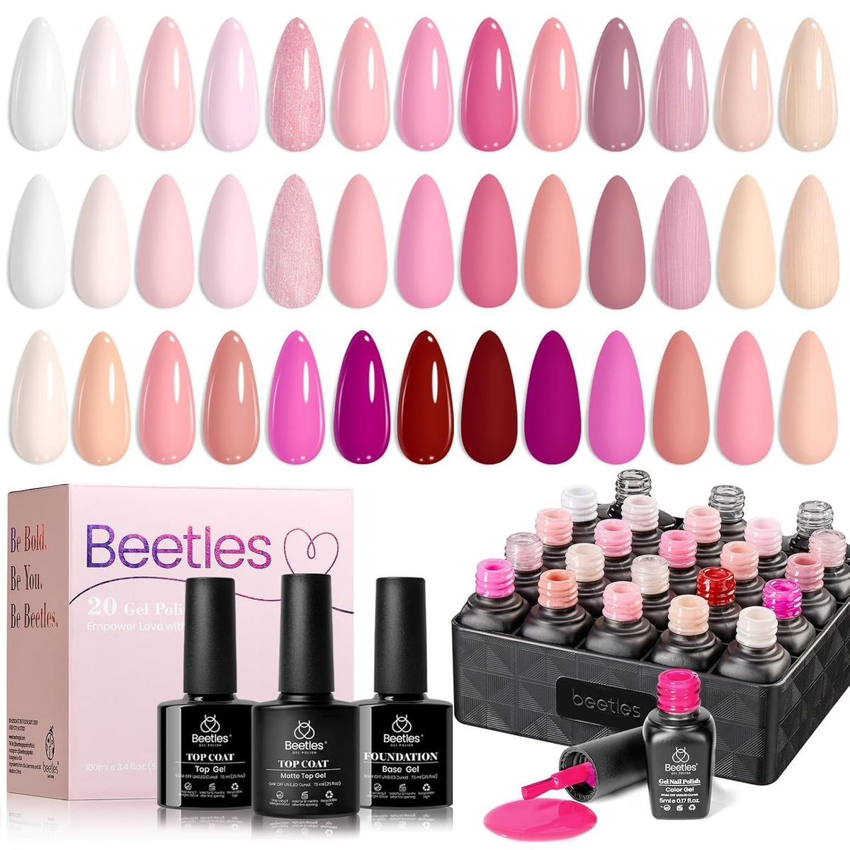 Set de vernis à ongles gel beetles avec 20 couleurs dans une boîte coordonnée