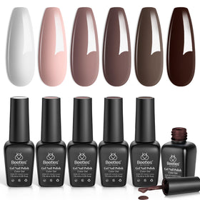 Set de vernis à ongles gel Caramel Cappuccino de beetles, présentation des 6 couleurs