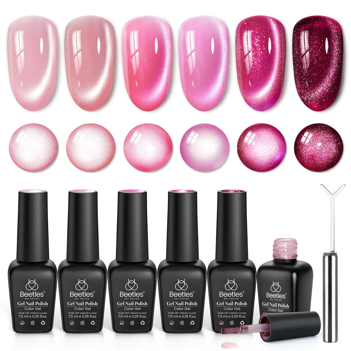 Set de vernis à ongles gel Cat Eye rose beetles, 6 couleurs