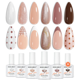 Set de vernis à ongles gel nude modelones 6 teintes face