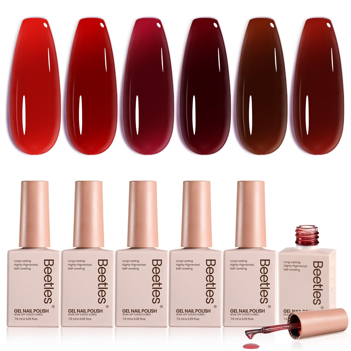 Set de vernis à ongles gel rouge beetles avec 6 couleurs