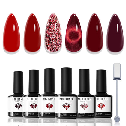 Set de vernis à ongles gel rouge modelones avec six flacons de 7 ml