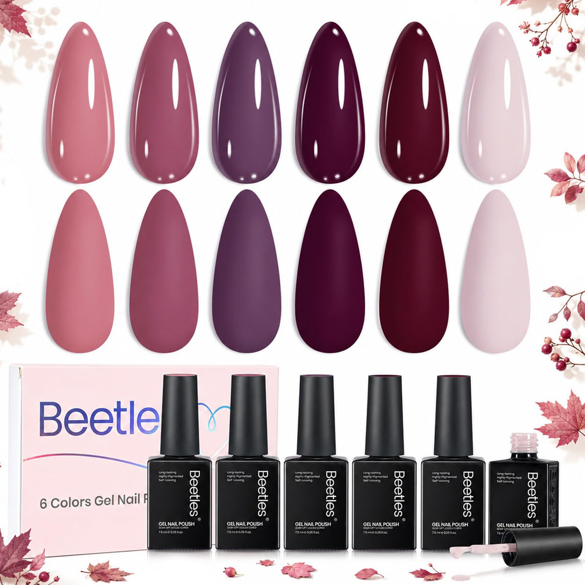 Set de vernis à ongles gel violet beetles avec 6 couleurs automnales