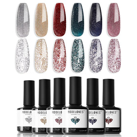 Set de vernis à ongles glitter modelones, 6 couleurs, vue de face