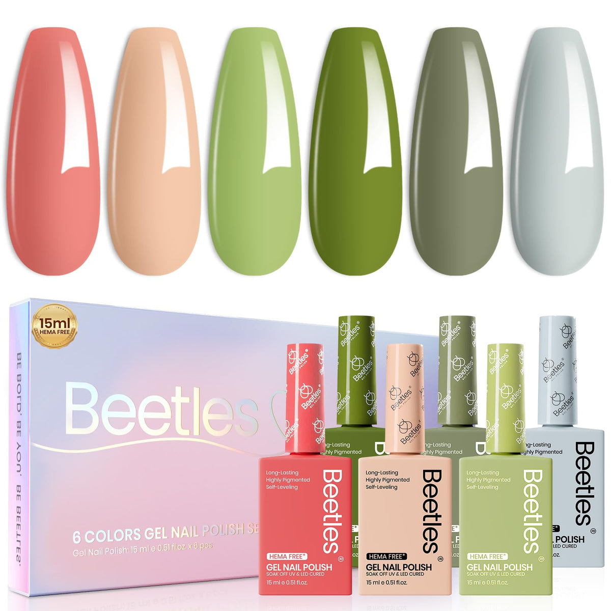 Set de vernis à ongles HEMA-Free beetles, 6 teintes vertes