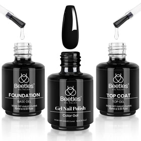 Set de vernis à ongles noir beetles 15ml avec top coat et base coat