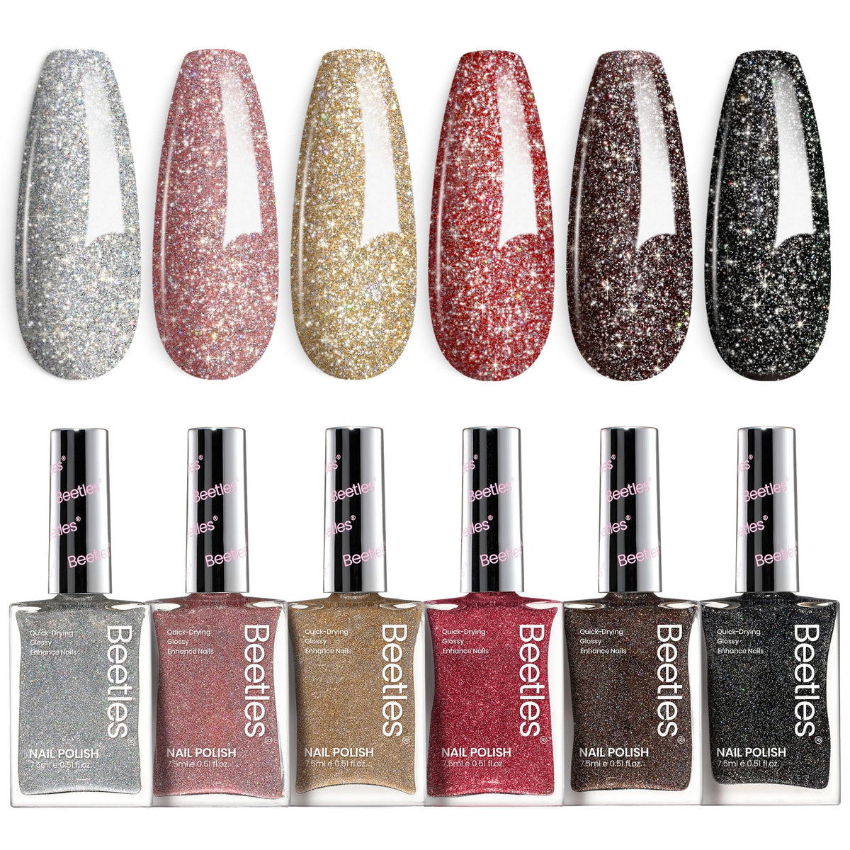 Set de vernis à ongles pailleté beetles avec 6 couleurs différentes