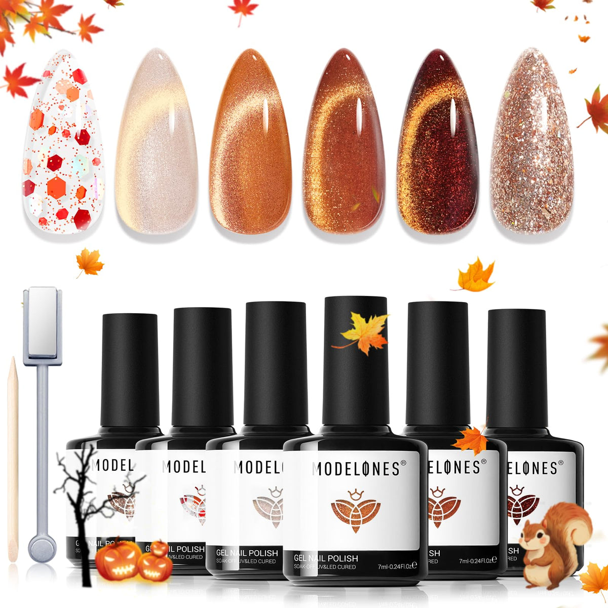 Set de vernis gel automnal modelones avec 6 couleurs différentes