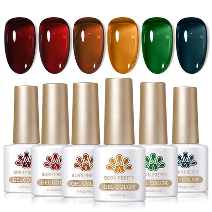 Set de vernis gel Born Pretty 7ml en coloris marron, rouge, orange, vert, bleu, et bleu