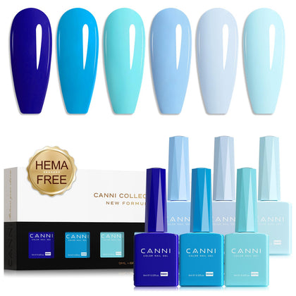 Set de vernis gel CANNI 6 teintes bleues, vue de dessus